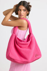 Oversized Fleece Tote Bag in Hot Pink