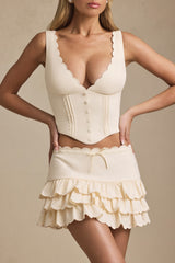 Plunge-Neck Scalloped Corset Top in Ivory