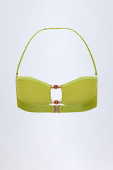 Bead-Embellished Bandeau Bikini Top in Olive Green