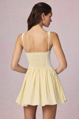 Bow-Detail A-Line Mini Dress in Lemon Yellow Stripe