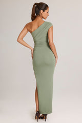 Modal Asymmetric Ruched Maxi Dress in Sage Green