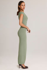 Modal Asymmetric Ruched Maxi Dress in Sage Green