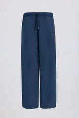 Cotton Jersey Acid Wash Mid-Rise Wide-Leg Joggers in Blue