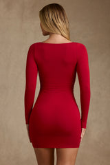 Modal Ruched Long-Sleeve Mini Dress in Red