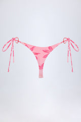 Side-Tie Thong Bikini Bottoms in Pink Orchid Print