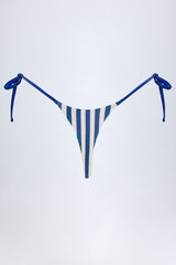Side-Tie Thong Bikini Bottoms in Marine Blue Stripe