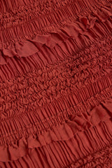 Ruffled Mid-Rise Maxi Skirt in Burnt Red