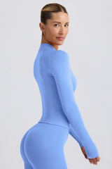 Define Luxe Zip-Up Jacket in Light Blue