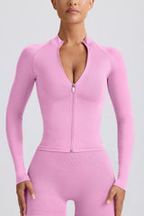 Define Luxe Zip-Up Jacket in Bubblegum Pink