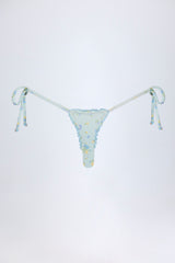 Side-Tie Thong Bikini Bottoms in Blue Floral