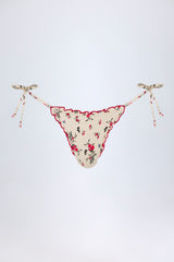 Side-Tie Thong Bikini Bottoms in Red Floral