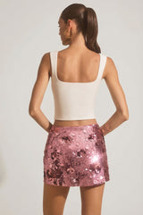 Sequin-Embellished Mini Skirt in Pink