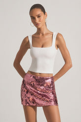 Sequin-Embellished Mini Skirt in Pink