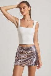Sequin-Embellished Mini Skirt in Silver