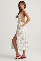 Backless Cotton-Poplin Midaxi Dress in Rose Print