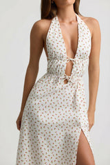 Backless Cotton-Poplin Midaxi Dress in Rose Print