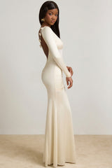 Bow-Detail Ruched Maxi Dress in Ivory