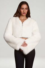 Faux Fur Cropped Bolero in White
