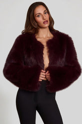Faux Fur Cropped Bolero in Wine