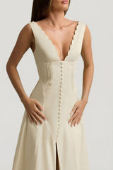 Cotton-Poplin A-Line Midaxi Dress in Ivory