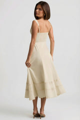 Cotton-Poplin A-Line Midaxi Dress in Ivory