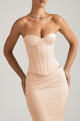 Lace-Up Corset Top in Beige Gold