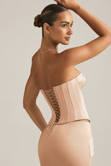 Lace-Up Corset Top in Beige Gold