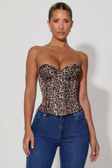 Lace-Up Corset Top in Leopard Print