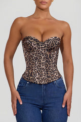 Lace-Up Corset Top in Leopard Print