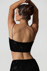 Embellished Cut-Out Crop Top in Black