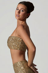 Embellished Cut-Out Crop Top in Gold