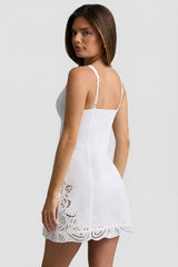 Cutwork Cotton-Poplin A-Line Mini Dress in White