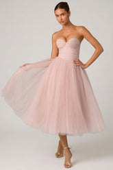 Tulle Corset Midaxi Dress in Dusty Rose