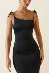 Ruched Backless Maxi Dress in Black