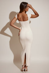 Modal Sweetheart-Neck Cap-Sleeve Maxi Dress in Ivory