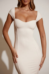 Modal Sweetheart-Neck Cap-Sleeve Maxi Dress in Ivory