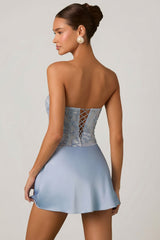 Embellished Draped Strapless A-Line Mini Dress in Sky Blue