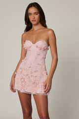 Embellished Bandeau A-line Mini Dress in Ballet Pink
