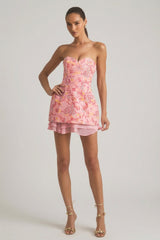Embellished Strapless Corset Mini Dress in Pink