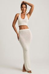 Bouclé Mid-Rise Maxi Skirt in White