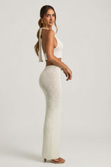 Bouclé Mid-Rise Maxi Skirt in White