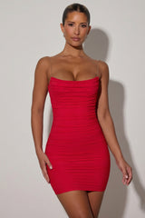 Ruched Backless Bodycon Mini Dress in Red