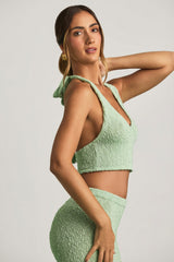 Bouclé Halterneck Crop Top in Mint