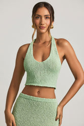 Bouclé Halterneck Crop Top in Mint