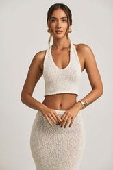 Bouclé Halterneck Crop Top in White
