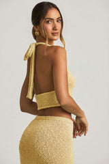 Bouclé Halterneck Crop Top in Yellow