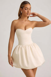 Convertible Bow-Detail Bubble Hem Midaxi Dress in Ivory