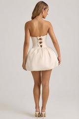Convertible Bow-Detail Bubble Hem Midaxi Dress in Ivory