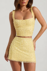 Embellished Low-Rise Mini Skirt in Yellow