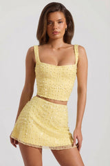 Embellished Low-Rise Mini Skirt in Yellow